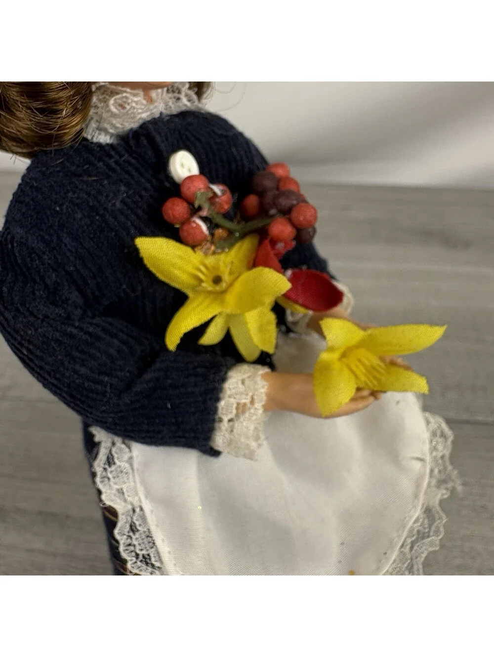 Vintage Thanksgiving Pilgrim Boy Girl Dolls Turkey Flowers 10” Pair